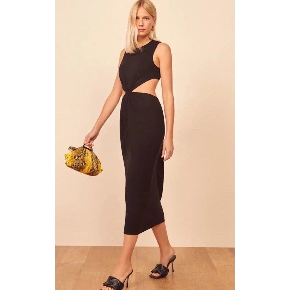 Reformation Monty Midi  Knit Dress Sleeveless Black Size Large